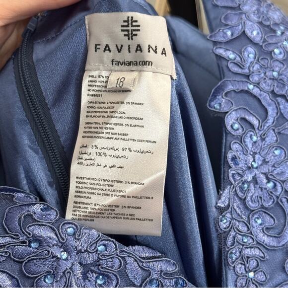 Faviana 9498 Blue Satin Formal Gown – Size 18 – Beaded Bustier & Corset Back NWT - Picture 16 of 16